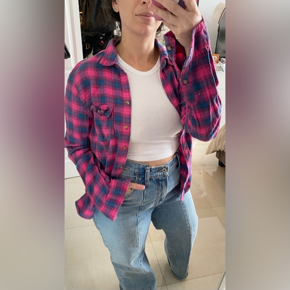 Abercrombie & Fitch Vibrant Pink and Navy Plaid Shirt
